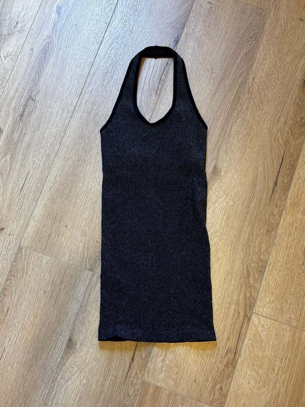 NUX Black Shimmer Seamless Halter Mini Dress Size S